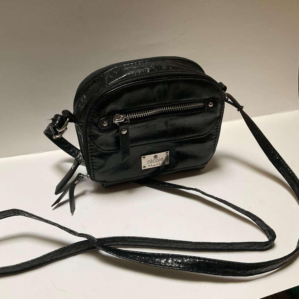 Nicole Miller Molly Black Crossbody Bag Faux cracked leather Mini purse